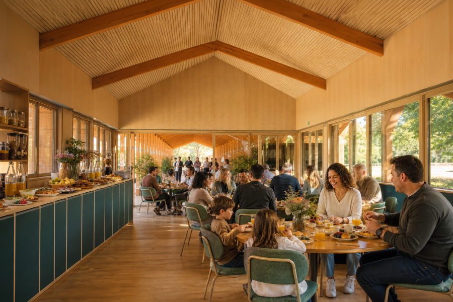 Photo de personnes profitant d'un brunch au Haras de Nantes