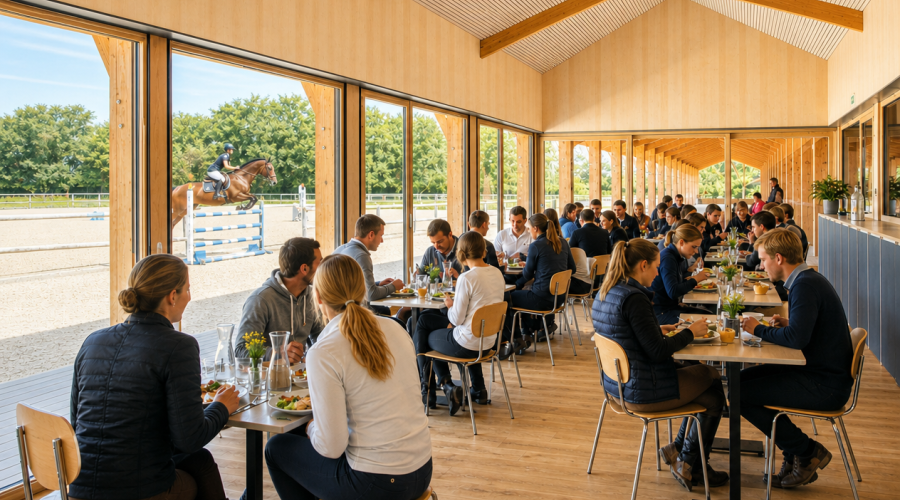 Des personne profitant en loges d'un repas lors d'un CSO